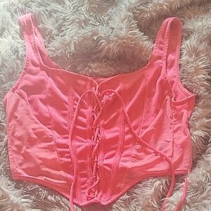 Cider Vibrant Pink Mesh Detail Top
